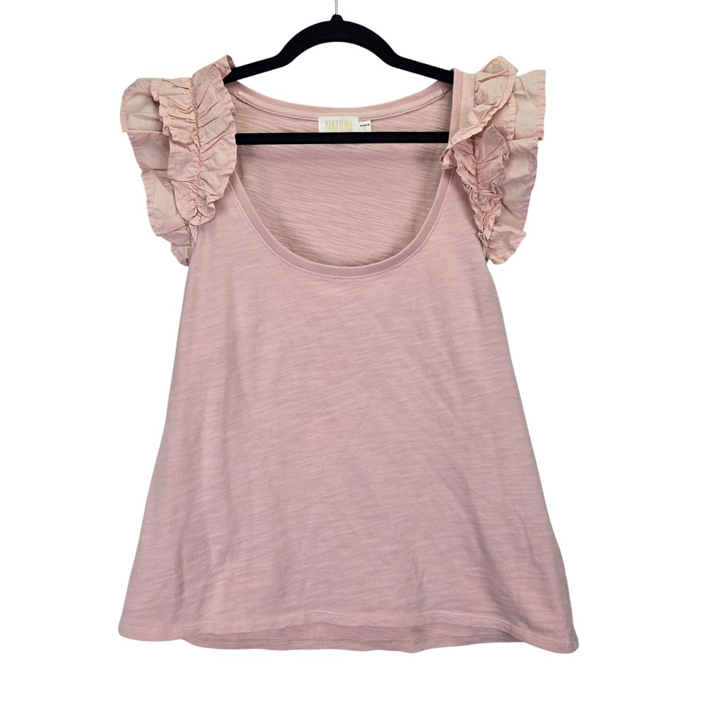 NATION LTD Womens Valentina Tank Pink Cotton‎ Ruffle Large Feminine Romantic - Picture 2 of 8